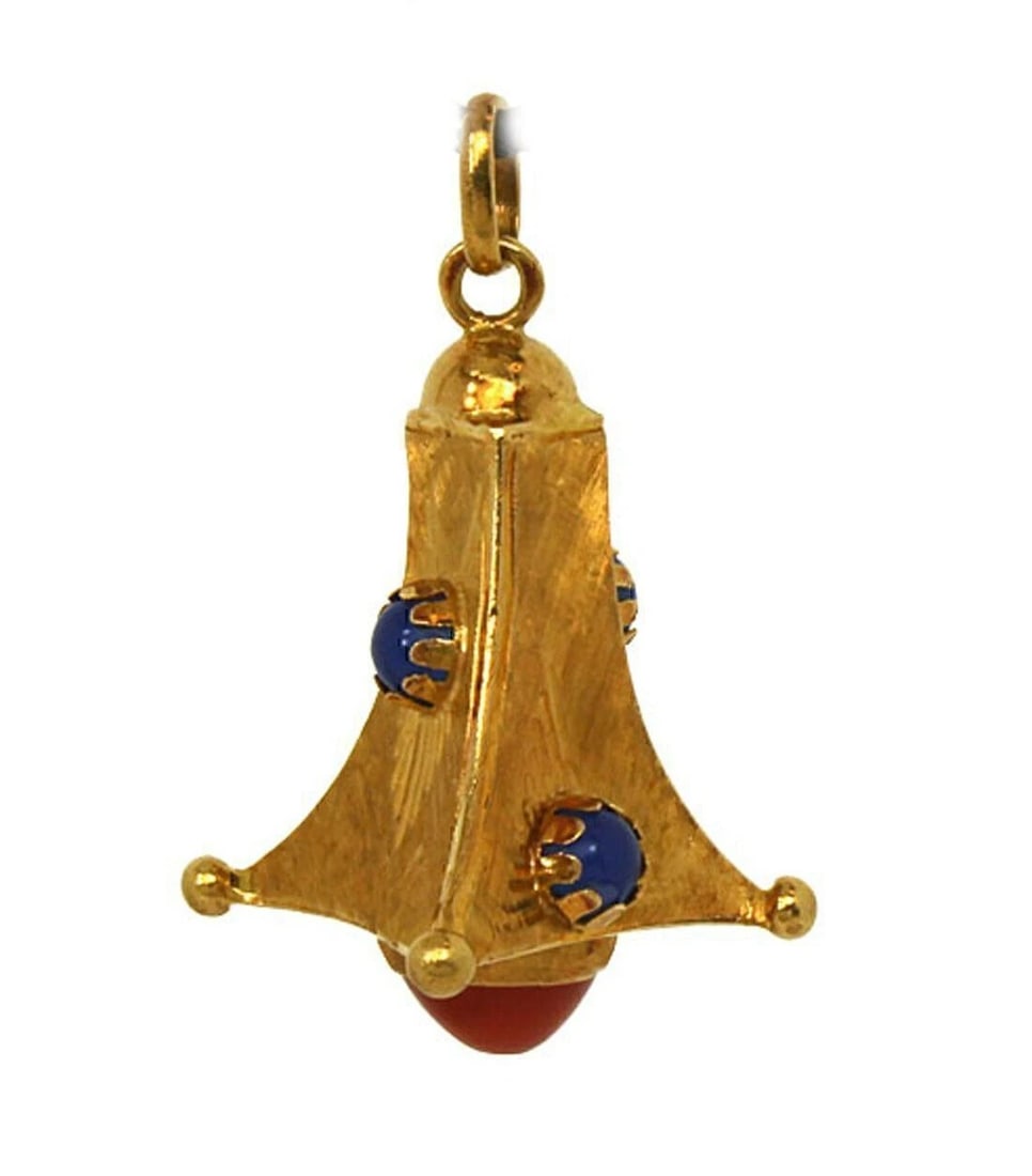 CARNELIAN BLUE CHALCEDONY 18K YELLOW GOLD CHARM PENDANT (1 of 2)