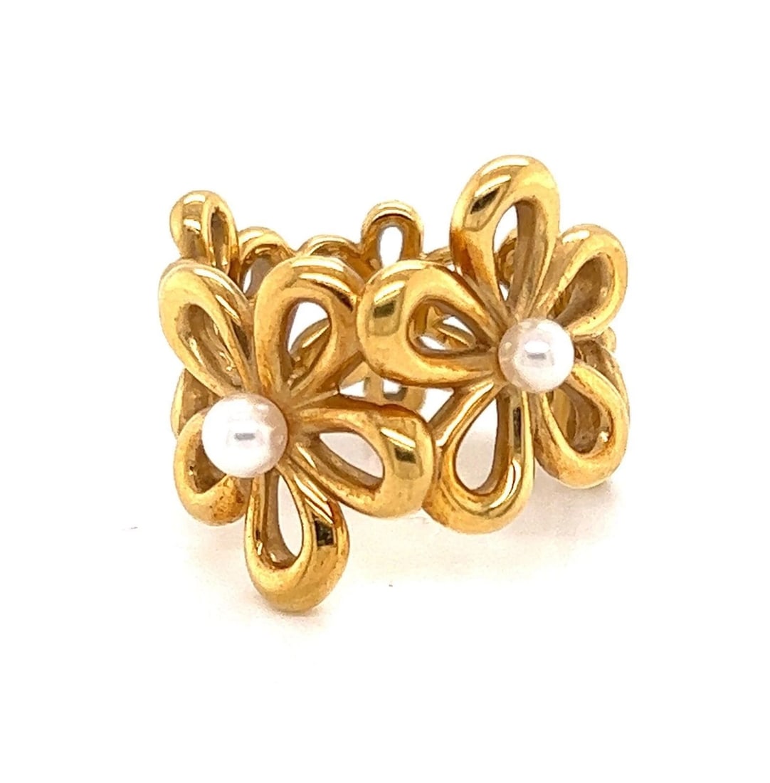 MIKIMOTO PEARL 18K YELLOW GOLD DAISY FLOWER RING (1 of 6)
