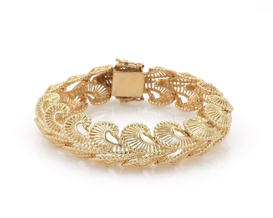 FANCY OPEN SWIRL LINK 14K YELLOW GOLD BRACELET (1 of 3)