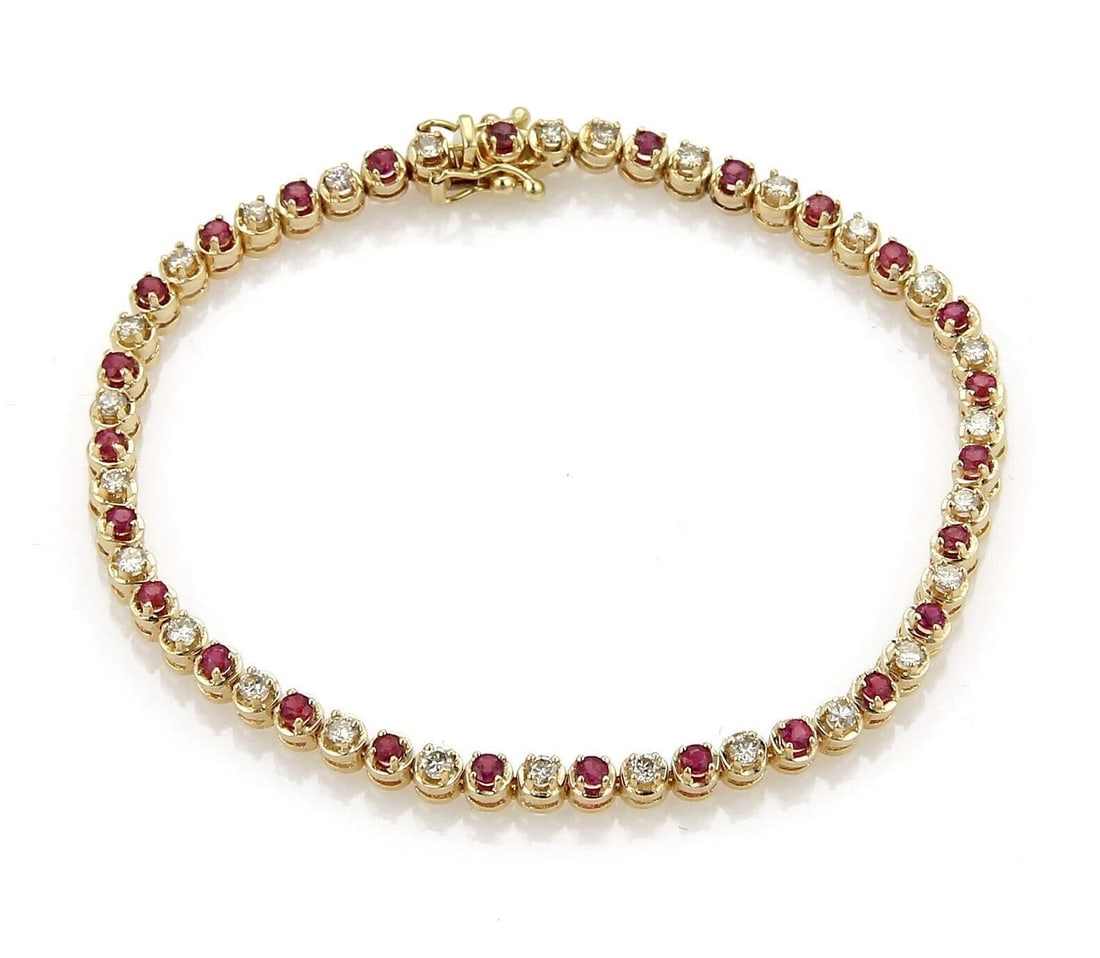 DIAMOND RUBY 14K YELLOW GOLD TENNIS BRACELET (1 of 4)