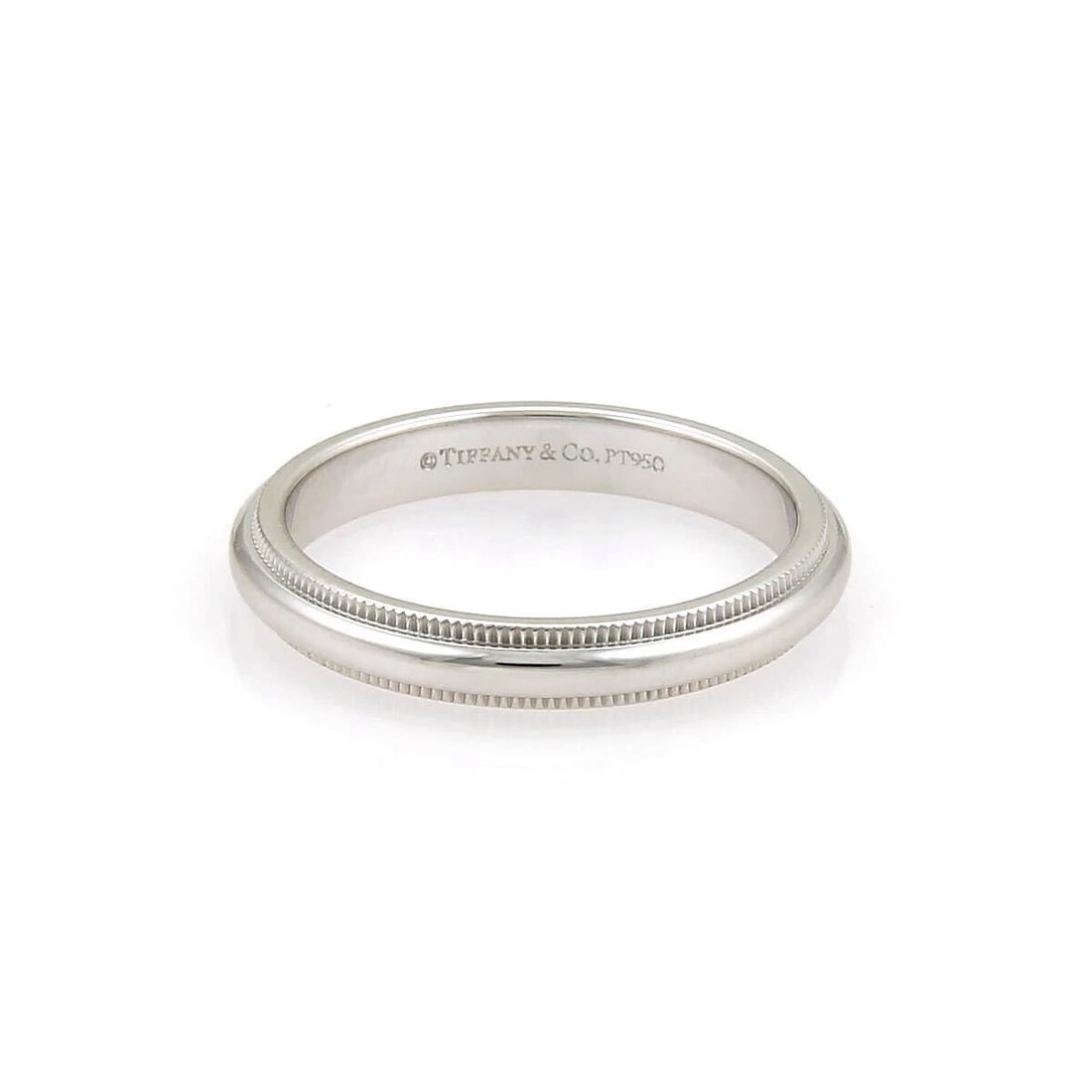 TIFFANY & CO. DOUBLE MILGRAIN PLATINUM BAND RING: Tiffany & Co. Double Milgrain Platinum Band Ring Brand: Tiffany & Co. Type/Style: Ring Material: Pt950 Color: Silver Size: 7.5 US Accessories: None Accessories Notice: When purchasing pre-