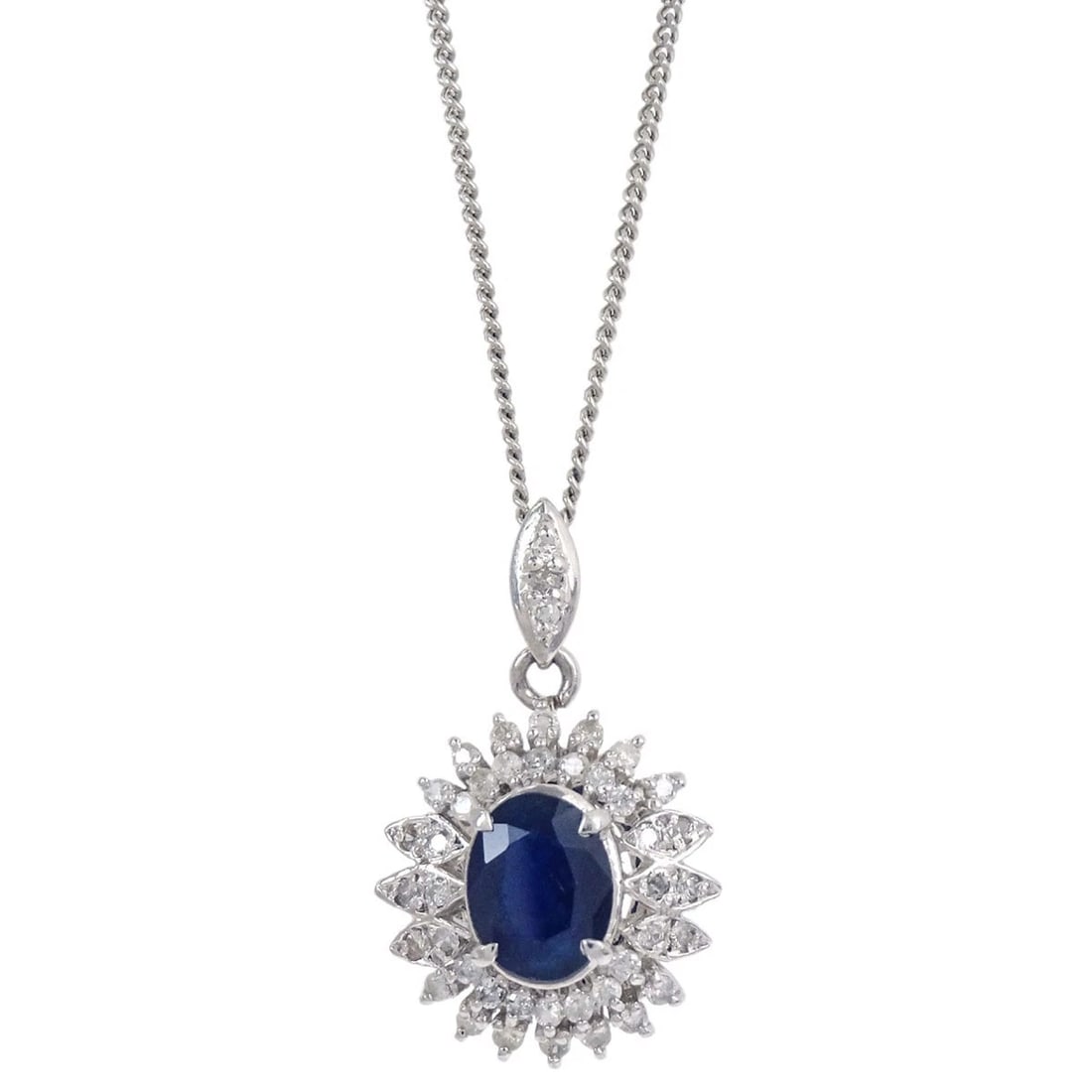 PENDANT NECKLACE PT900 PT850 SAPPHIRE DIAMOND SILVER JEWELRY (1 of 4)