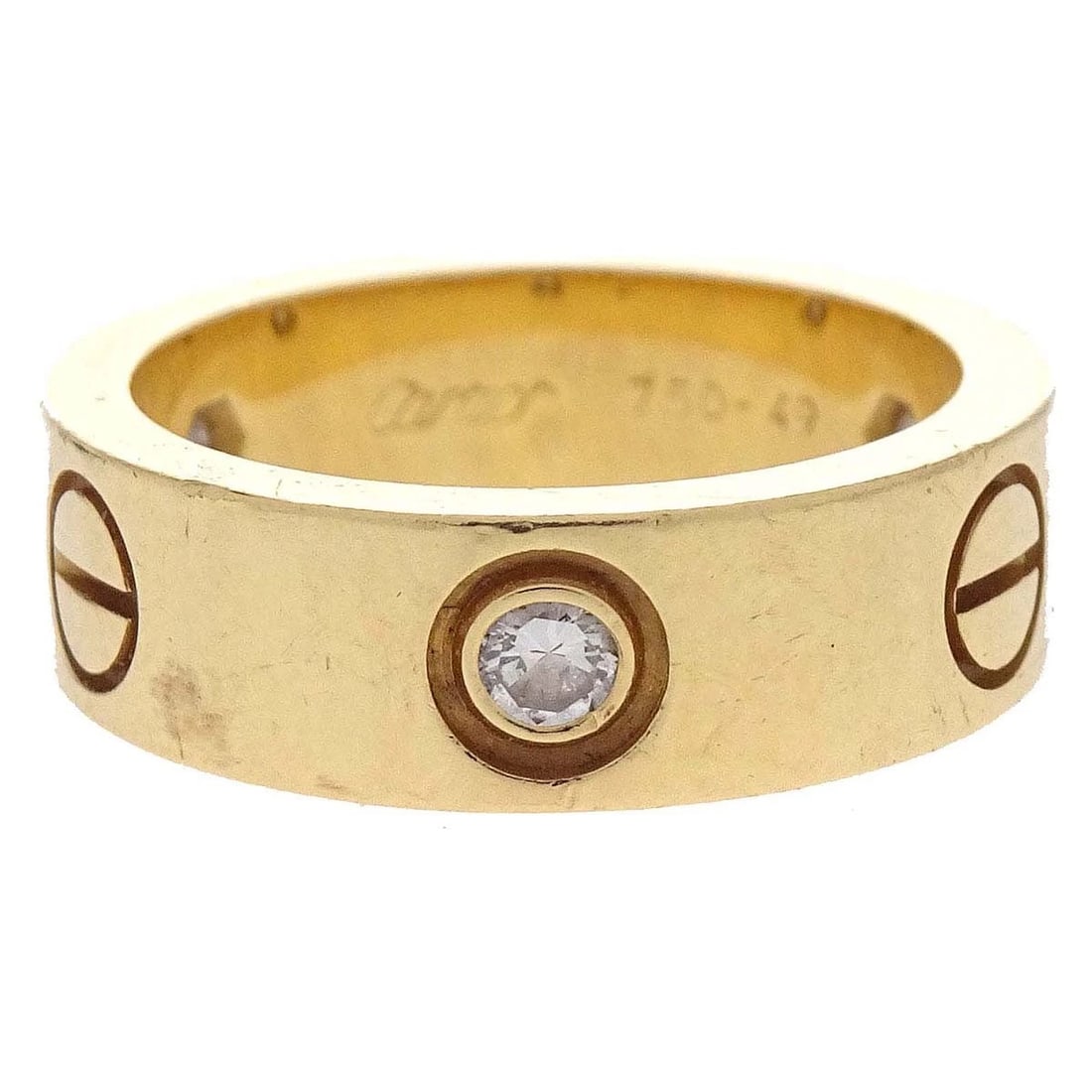 CARTIER LOVE RING 750 DIAMOND JEWELRY: Cartier Love Ring 750 Diamond Jewelry Brand: Cartier Type/Style: Ring Material: Au750 Gold Main Stone Natural Color: Gold Size: 4.75 - 5 US Accessories: None Accessories Notice: When purch
