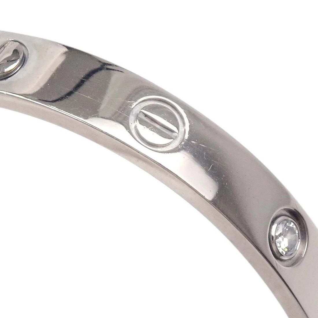 CARTIER LOVE BRACELET BANGLE 750 HALF DIAMOND JEWELRY: Cartier Love Bracelet Bangle 750 Half Diamond Jewelry Brand: Cartier Type/Style: Bracelet Material: Au750 Gold Main Stone Natural Color: Silver Size: Inner circumference : 15.5 cm Accessories: Non