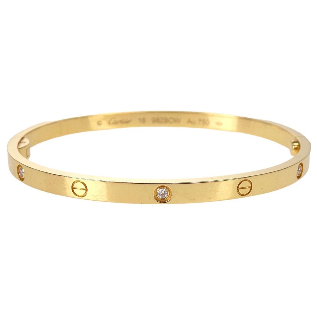 CARTIER LOVE BRACELET BANGLE SMALL AU750 DIAMOND JEWELRY: Cartier Love Bracelet Bangle Small Au750 Diamond Jewelry Brand: Cartier Type/Style: Bracelet Material: Au750 Gold Main Stone Natural Color: Gold Size: Inner circumference : 15.5 cm Accessories: No