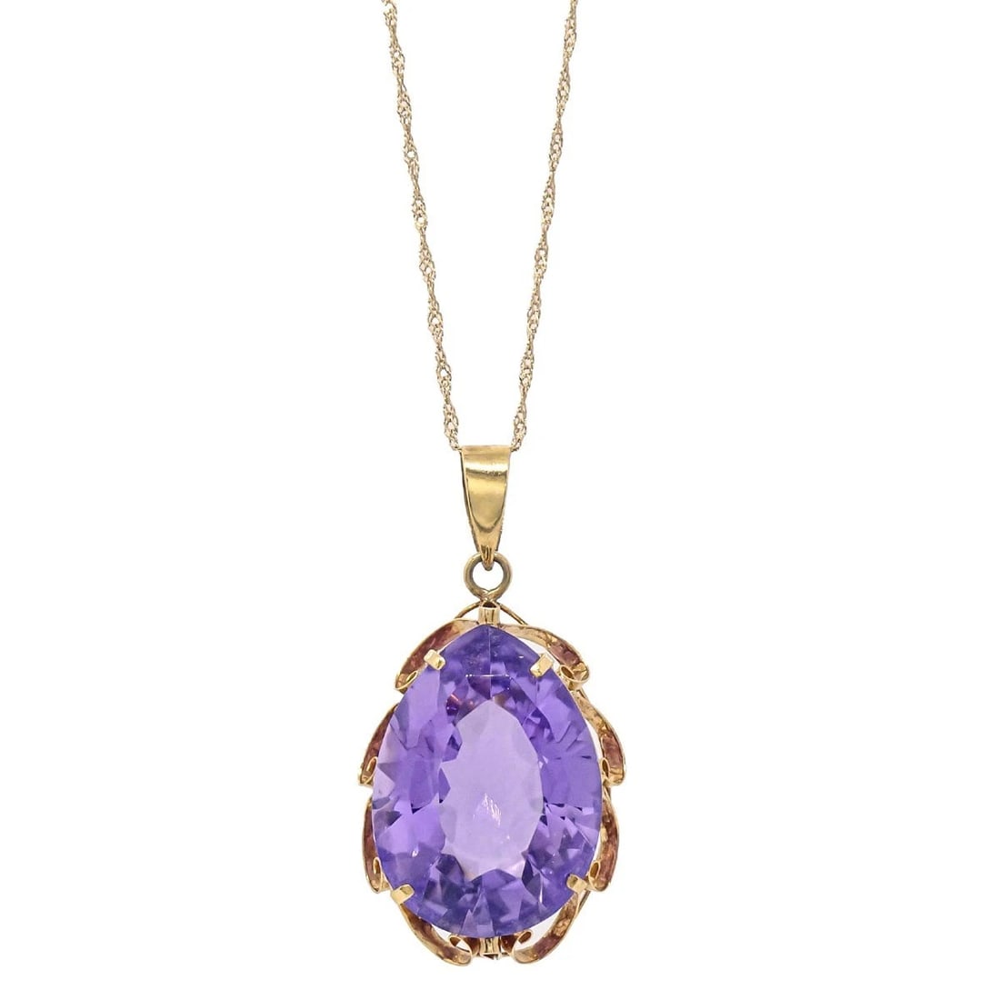 PENDANT NECKLACE 18K AMETHYST GOLD JEWELRY: Pendant Necklace 18K Amethyst Gold Jewelry Brand: No Brand Type/Style: Necklace Material: 18K Gold Main Stone Amethyst Color: Gold Size: Chain(Overall) : 41.0 cm, Top: W 1.7 x H 2.4 cm Accessories