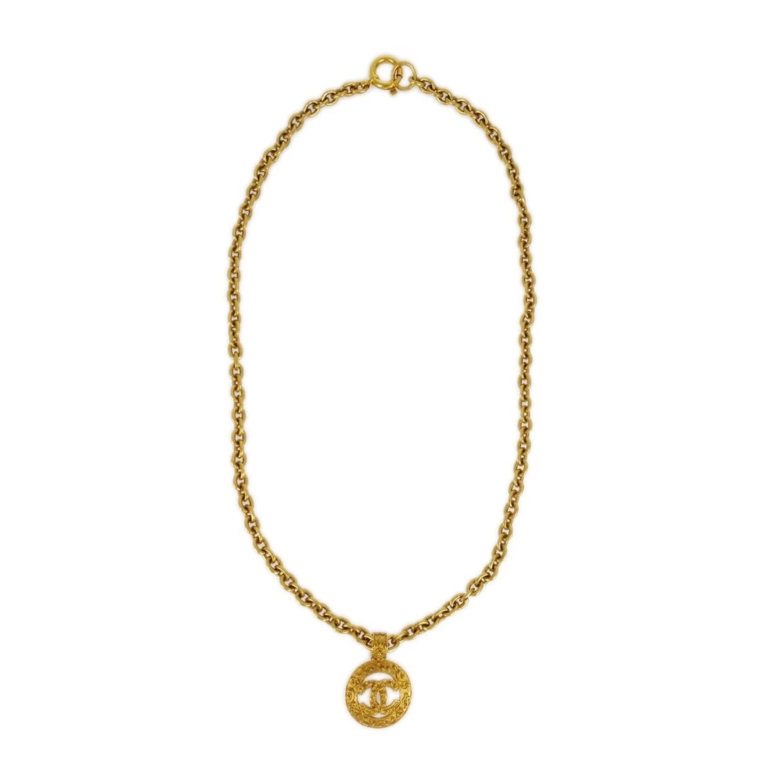 CHANEL MEDALLION GOLD CHAIN PENDANT NECKLACE: Chanel Medallion Gold Chain Pendant Necklace Brand: CHANEL Type/Style: Pendant Material: Gold Plated Color: Gold Size: Chain(Overall) : 88.0 cm, Top : Diameter : 3.9 cm Accessories: None Accessories