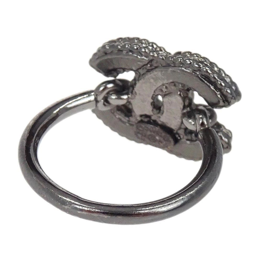 CHANEL RING SILVER BLACK CC - 3