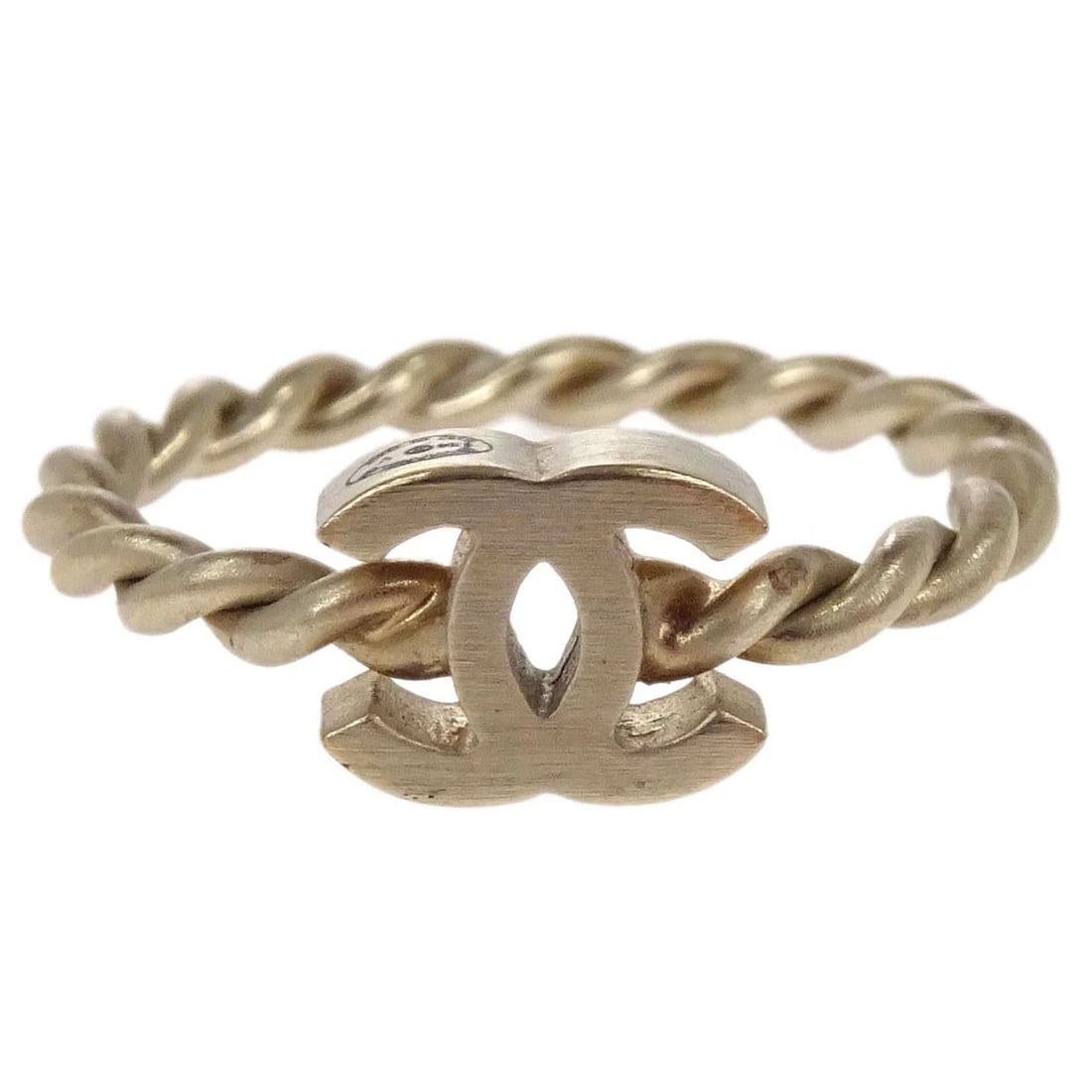 CHANEL RING TWISTED ROPE CC GOLD: Chanel Ring Twisted Rope CC Gold Brand: Chanel Type/Style: Ring Material: Gold Plated Color: Gold Size: 5.5 - 5.75 US Accessories: None Accessories Notice: When purchasing pre-owned goods,