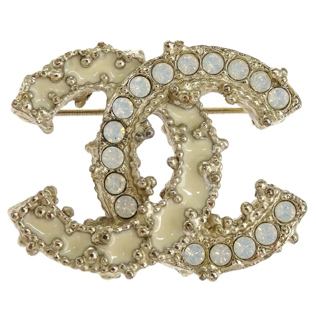 CHANEL CC BROOCH PIN GOLD RHINESTONE: Chanel CC Brooch Pin Gold Rhinestone Brand: CHANEL Type/Style: Brooch Material: Gold Plated Main Stone Rhinestone Color: Gold Size: W 3.4 x H 2.5 cm Accessories: None Accessories Notice: W