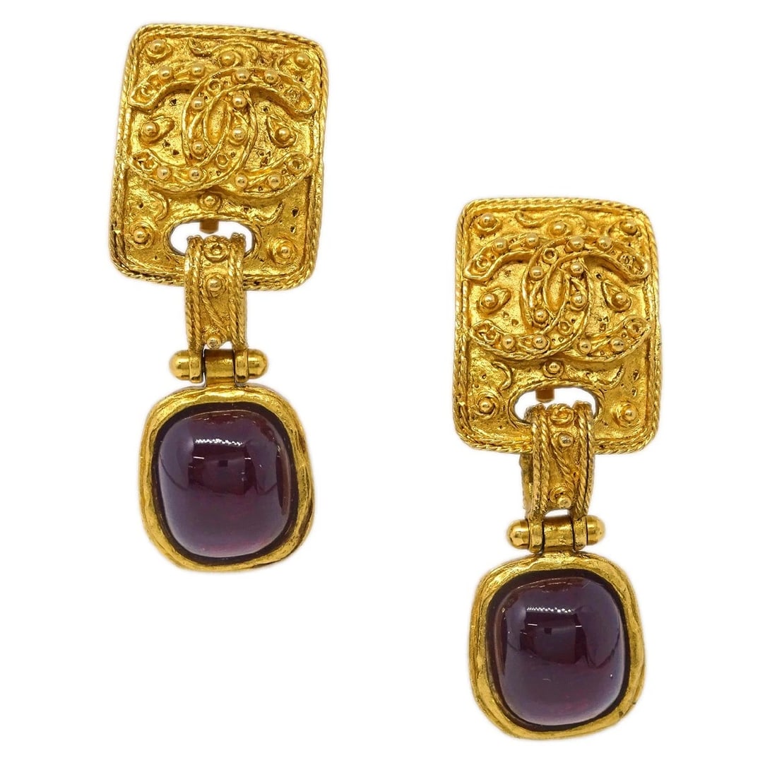 CHANEL GRIPOIX DANGLE EARRINGS CLIP-ON GOLD (1 of 2)