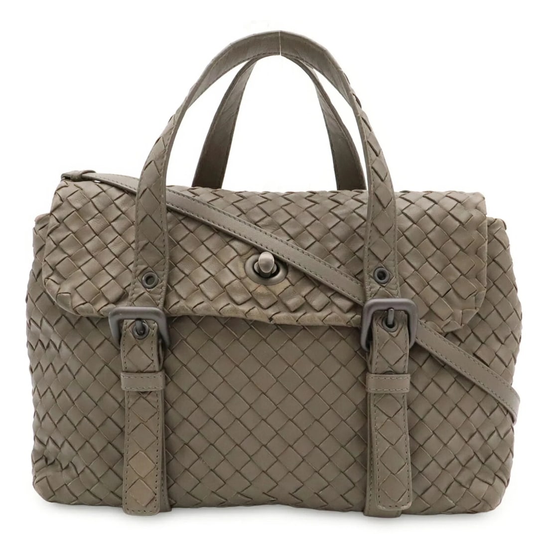 BOTTEGA VENETA INTRECCIATO HANDBAG: BOTTEGA VENETA Intrecciato Handbag Brand: Bottega Veneta Type/Style: Handbag, Shoulder bag Material: Leather Color: Khaki Size: (HxWxD) 20.5cm x 27cm x 8cm / 8.07inch x 10.62inch x 3.14inch