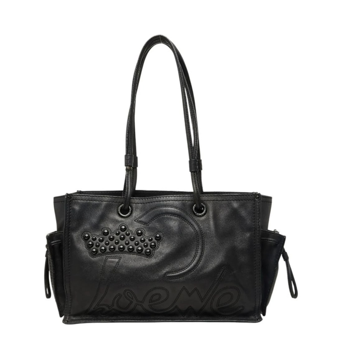 LOEWE TOTE BAG SHOULDER BLACK LEATHER: Loewe Tote Bag Shoulder Black Leather Brand: Loewe Type/Style: Shoulder bag, Tote bag Material: Leather Color: Black Size: (HxWxD) 22cm x 36cm x 14.5cm / 8.66inch x 14.17inch x 5.7inch Accessories: