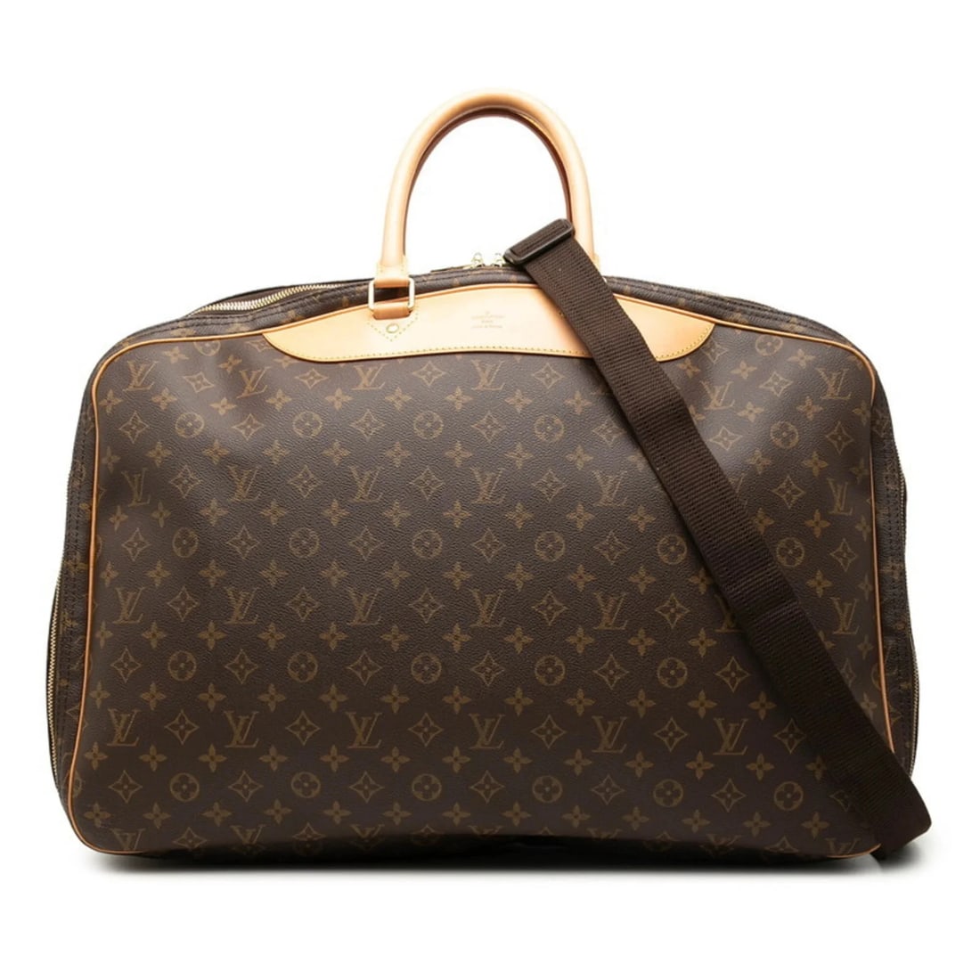 LOUIS VUITTON MONOGRAM ALIZE TROIS POCHE BOSTON BAG: Louis Vuitton Monogram Alize Trois Poche Boston Bag Brand: Louis Vuitton Type/Style: Boston bag, Shoulder bag Material: Monogram , PVC , Leather Color: Brown, Monogram Size: (HxWxD) 41cm x 55cm x