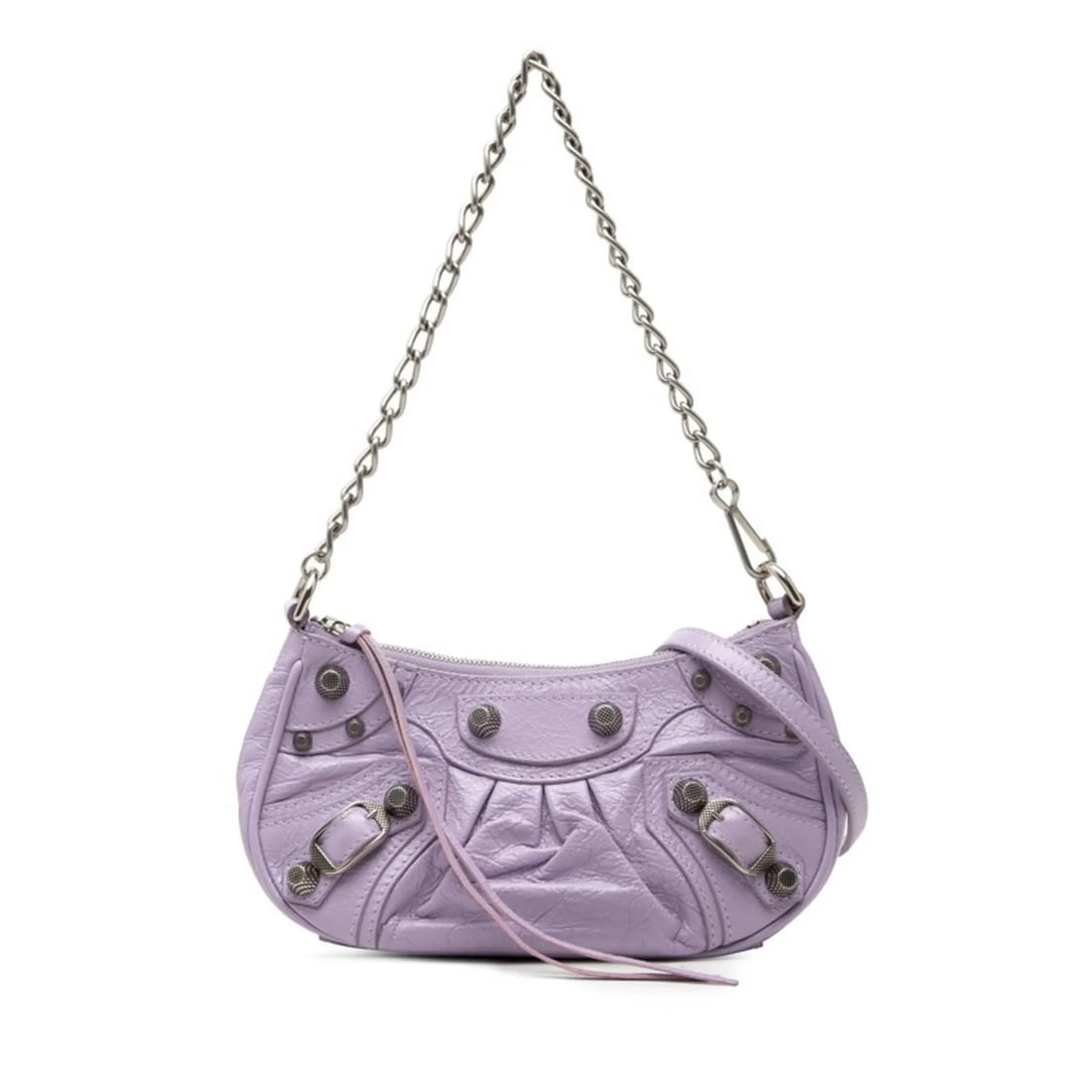 BALENCIAGA LUCAGOL MINI CHAIN HANDBAG SHOULDER BAG: Balenciaga Lucagol Mini Chain Handbag Shoulder Bag Brand: Balenciaga Type/Style: Handbag, Shoulder bag Material: Leather Color: Purple Size: (HxWxD) 10cm x 20.5cm x 3.5cm / 3.93inch x 8.07inch x
