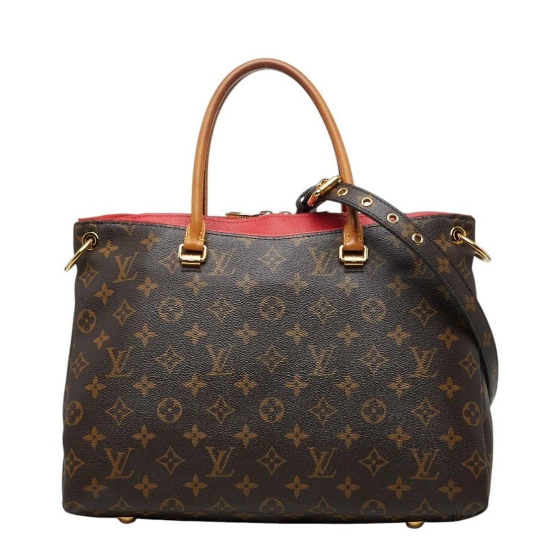 LOUIS VUITTON MONOGRAM PALLAS HANDBAG SHOULDER BAG: Louis Vuitton Monogram Pallas Handbag Shoulder Bag Brand: Louis Vuitton Type/Style: Handbag, Shoulder bag Material: PVC , Leather Color: Brown, Cerise, Red color Size: (HxWxD) 24cm x 34cm x 13cm /
