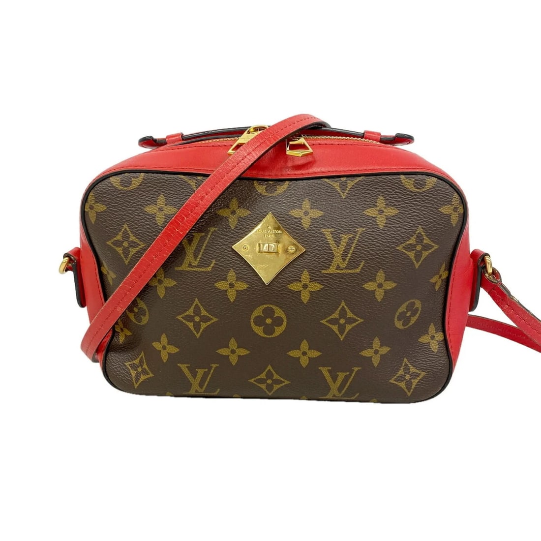 LOUIS VUITTON MONOGRAM SAINT-ONGE HANDBAG: Louis Vuitton Monogram Saint-Onge Handbag Brand: Louis Vuitton Type/Style: Handbag Material: none Color: Coquelicots Size: (HxWxD) 14.5cm x 21.5cm x 7cm / 5.7inch x 8.46inch x 2.75inch Accessories: