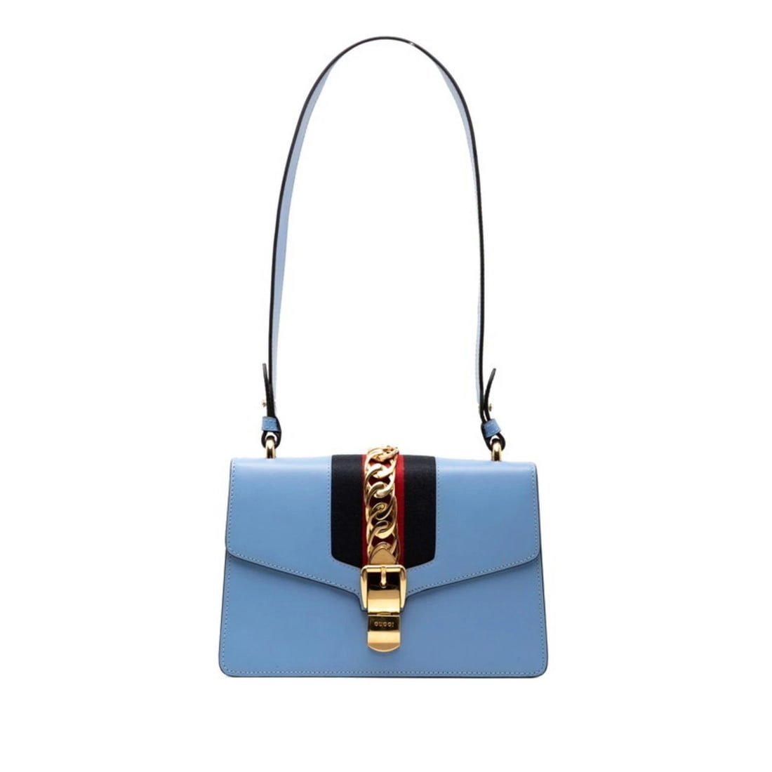 GUCCI SYLVIE ONE-SHOULDER BAG BLUE LEATHER: Gucci Sylvie One-Shoulder Bag Blue Leather Brand: Gucci Type/Style: Shoulder bag Material: Leather Color: Blue Size: (HxWxD) 17cm x 25.5cm x 8cm / 6.69inch x 10.03inch x 3.14inch Accessories: None