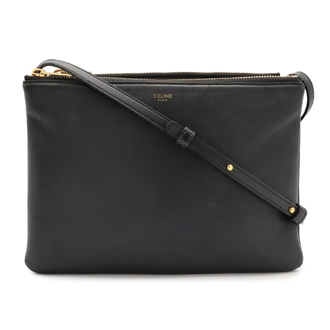 CELINE TRIO SHOULDER BAG/SHOULDER POUCH: CELINE Trio Shoulder Bag/Shoulder Pouch Brand: Celine Type/Style: Pochette, Shoulder bag Material: Leather Color: Black Size: (HxWxD) 14.5cm x 21.5cm x 1cm / 5.7inch x 8.46inch x 0.39inch