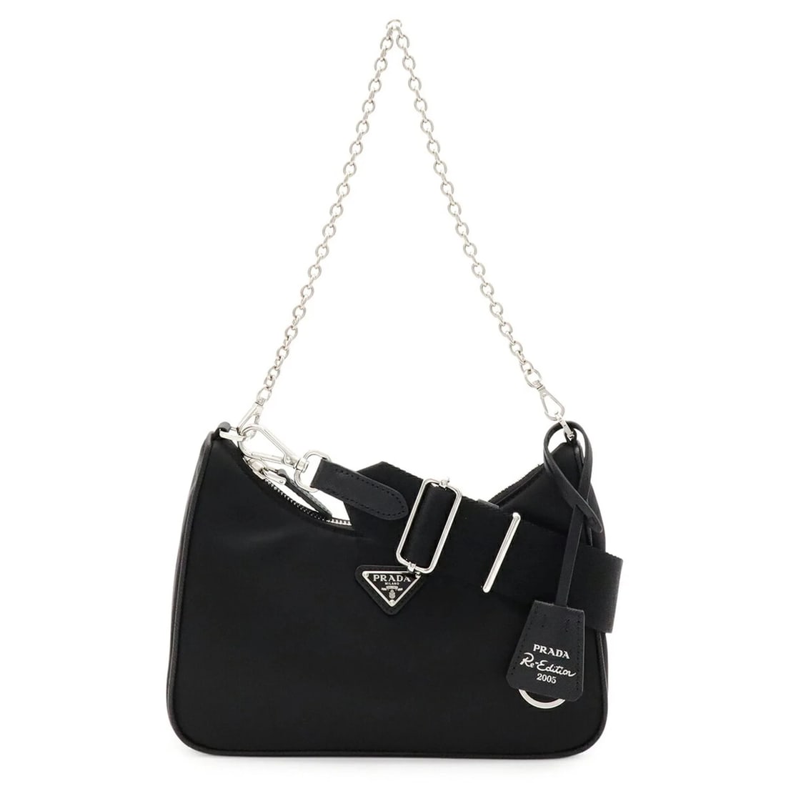 PRADA TRIANGLE RE-EDITION CHAIN BAG SHOULDER NYLON: PRADA Triangle Re-Edition Chain Bag Shoulder Nylon Brand: Prada Type/Style: Handbag, Pouch, Shoulder bag Material: Nylon Color: Black, Nero Size: (HxWxD) 12cm x 22.5cm x 6cm / 4.72inch x 8.85inch x