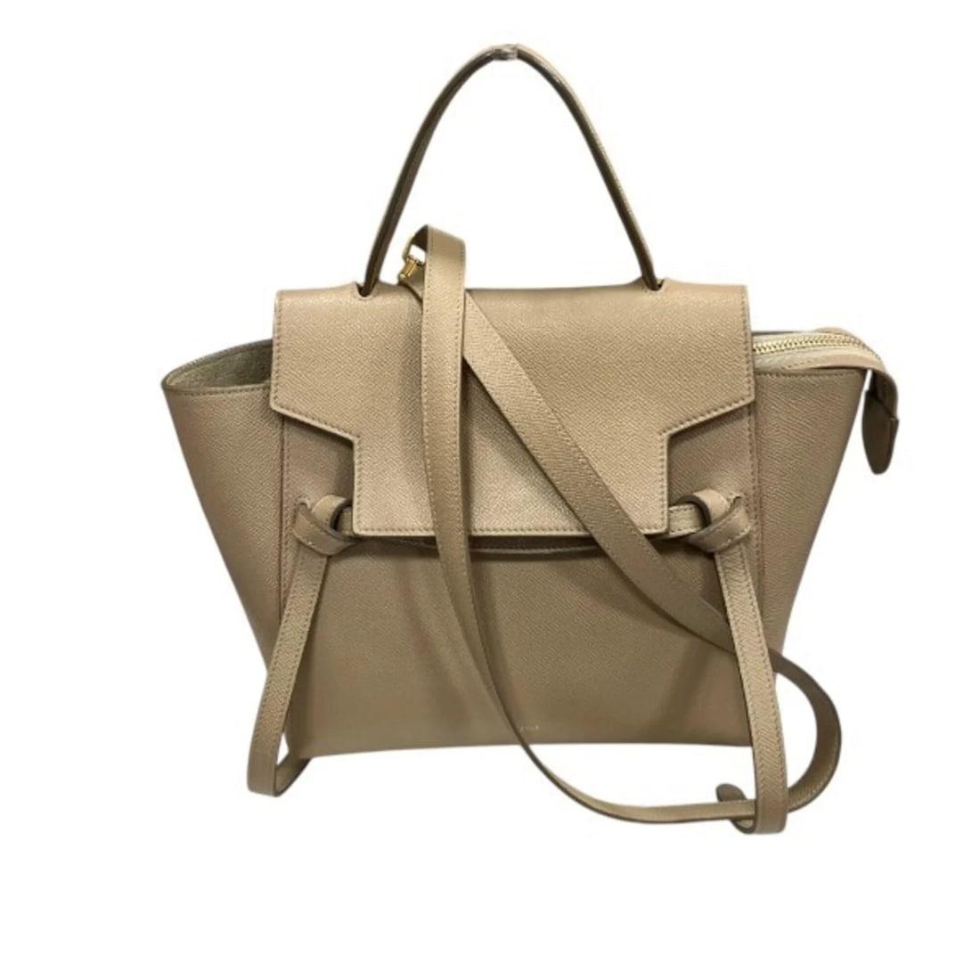 CELINE BELT BAG MICRO 2-WAY HANDBAG: Celine Belt Bag Micro 2-way Handbag Brand: Celine Type/Style: Handbag, Shoulder bag Material: Leather Color: Beige Size: (HxWxD) 24cm x 24cm x 13cm / 9.44inch x 9.44inch x 5.11inch Accessories: No