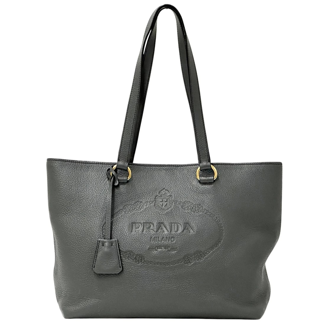 PRADA HANDBAG, WOMEN'S BRAND TOTE BAG: Prada handbag, women's brand tote bag Brand: Prada Type/Style: Tote bag Material: Leather Color: Gray Size: (HxWxD) 25cm x 30cm x 13cm / 9.84inch x 11.81inch x 5.11inch Accessories: None A