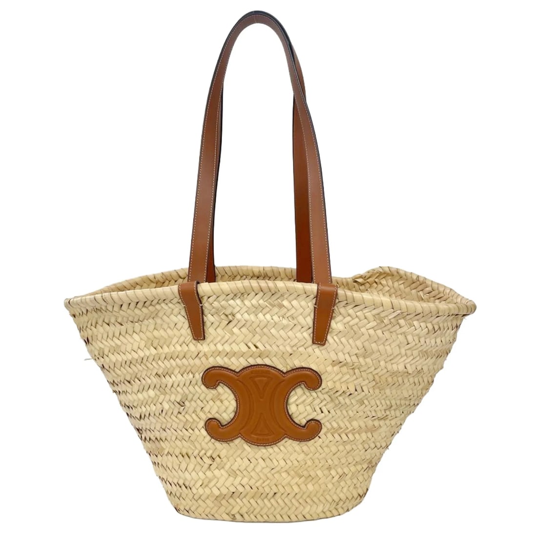 CELINE TRIOMPHE MEDIUM CLASSIC PANIER TOTE BAG: Celine Triomphe Medium Classic Panier Tote Bag Brand: Celine Type/Style: Tote bag Material: Raffia , Leather Color: Beige Size: (HxWxD) 29cm x 56cm x 15.5cm / 11.41inch x 22.04inch x 6.1inch Acces