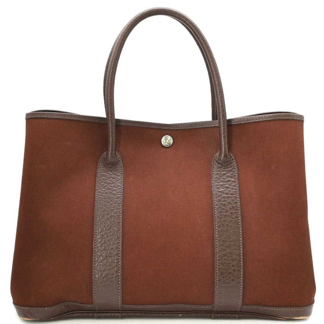 HERMES GARDEN PM 36 HANDBAG TOTE BAG: HERMES Garden PM 36 Handbag Tote Bag Brand: Hermes Type/Style: Handbag Material: Toile officier , Leather Color: Brown Size: (HxWxD) 26cm x 36cm x 17cm / 10.23inch x 14.17inch x 6.69inch Accessories: