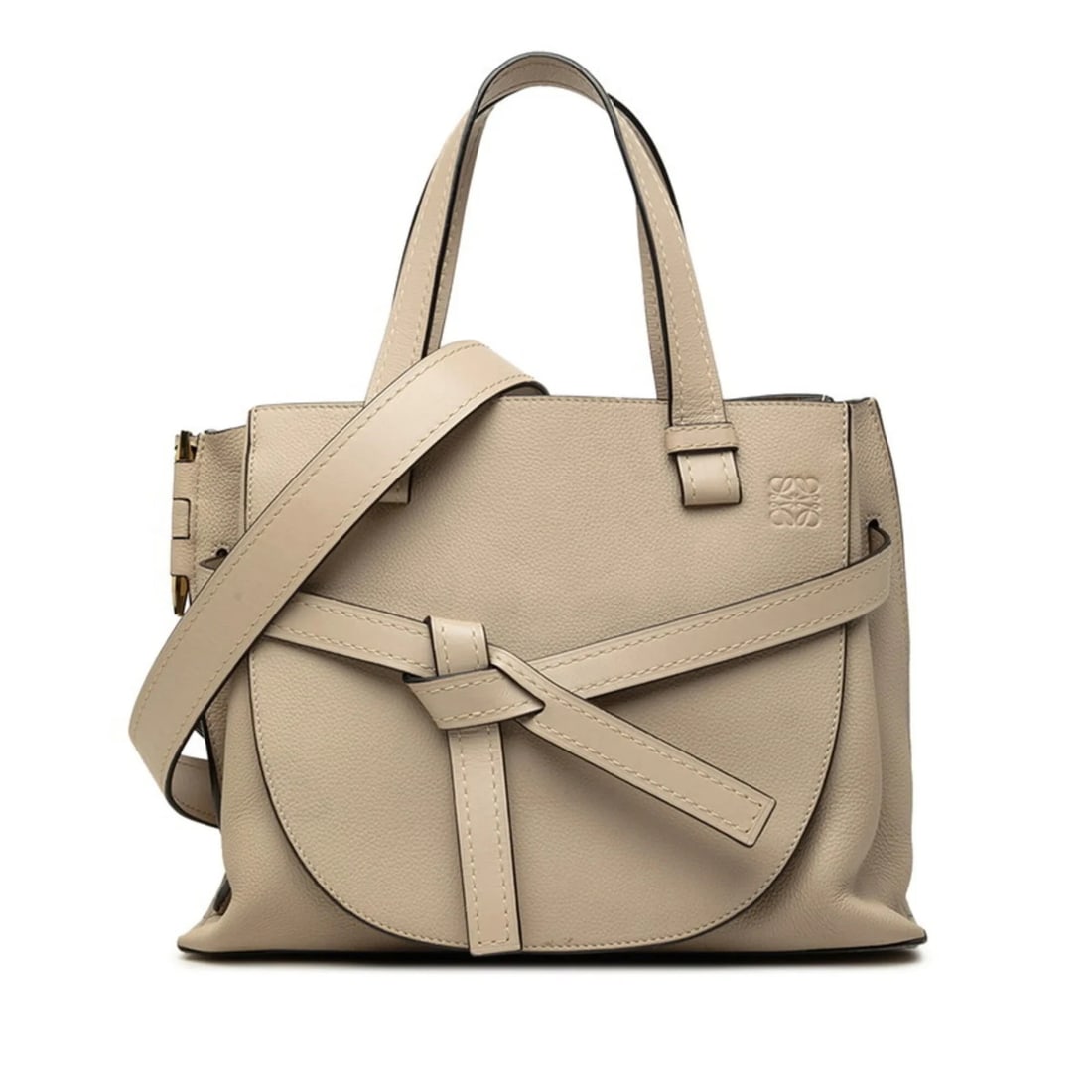 LOEWE ANAGRAM GATE HANDBAG SHOULDER BAG: Loewe Anagram Gate Handbag Shoulder Bag Brand: Loewe Type/Style: Handbag, Shoulder bag Material: Leather Color: Beige Size: (HxWxD) 23cm x 30cm x 12cm / 9.05inch x 11.81inch x 4.72inch Accessories: