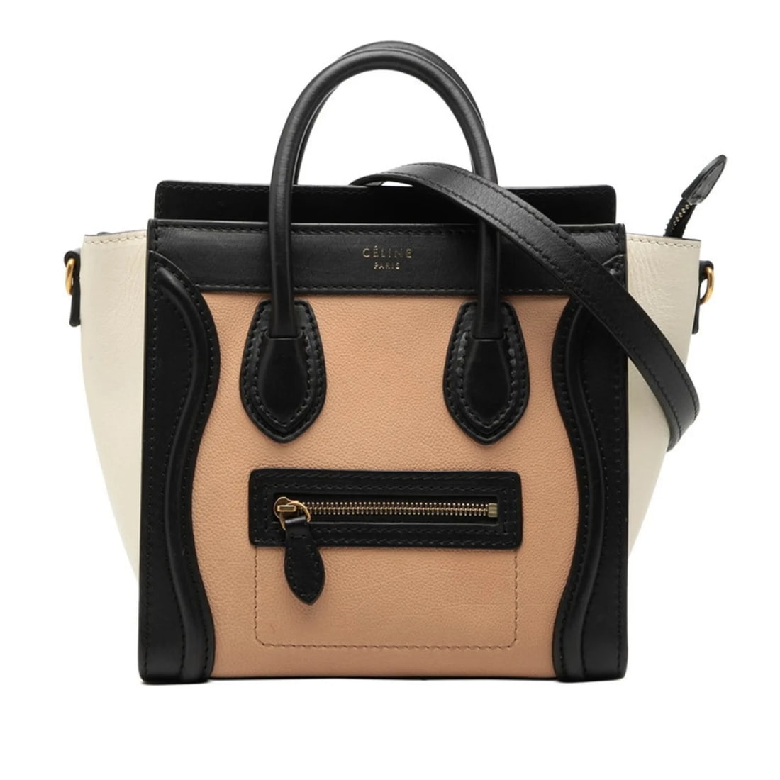 CELINE LUGGAGE NANO SHOPPER HANDBAG: Celine Luggage Nano Shopper Handbag Brand: Celine Type/Style: Handbag, Shoulder bag Material: Leather Color: Beige, Black, White Size: (HxWxD) 20cm x 28cm x 10cm / 7.87inch x 11.02inch x 3.93inch