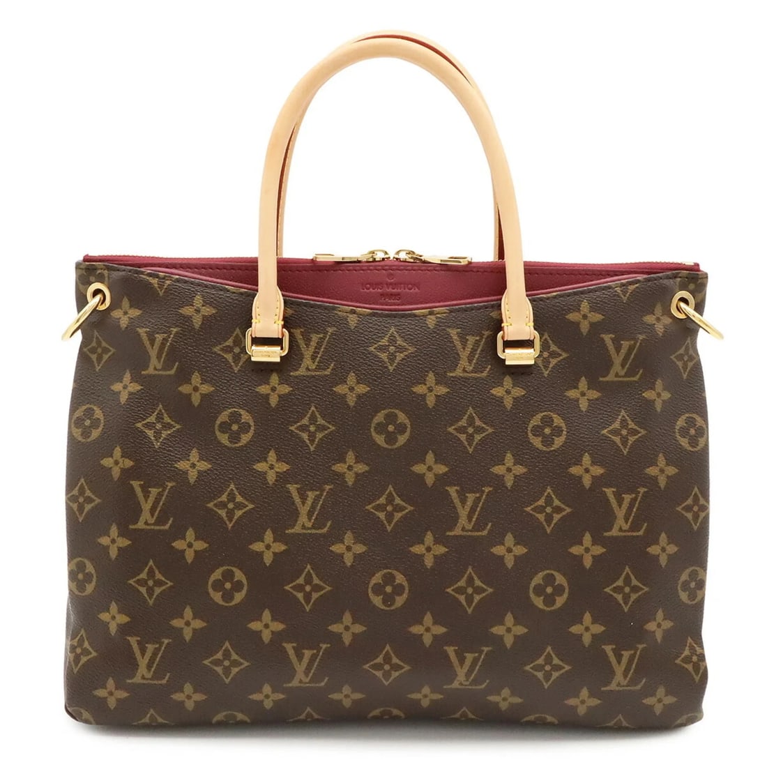 LOUIS VUITTON MONOGRAM PALLAS HANDBAG: Louis Vuitton Monogram Pallas Handbag Brand: Louis Vuitton Type/Style: Handbag, Tote bag Material: Monogram Color: Aurore, Purple Size: (HxWxD) 25cm x 34cm x 12.5cm / 9.84inch x 13.38inch x 4.92inch