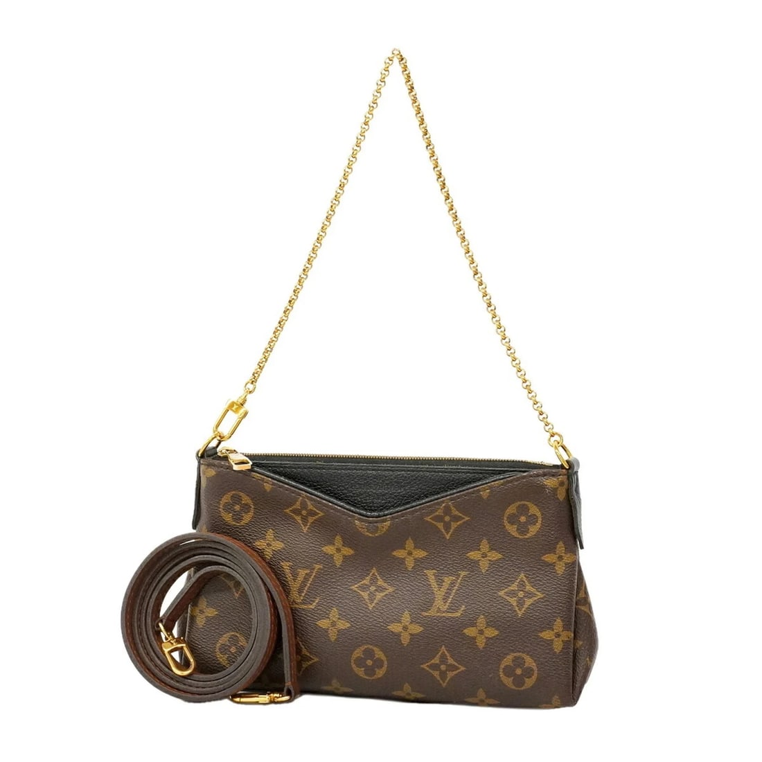 LOUIS VUITTON MONOGRAM PALLAS CLUTCH HANDBAG: Louis Vuitton Monogram Pallas Clutch Handbag Brand: Louis Vuitton Type/Style: Handbag Material: none Color: Brown, Noir Size: (HxWxD) 12.5cm x 21cm x 4.5cm / 4.92inch x 8.26inch x 1.77inch Accesso