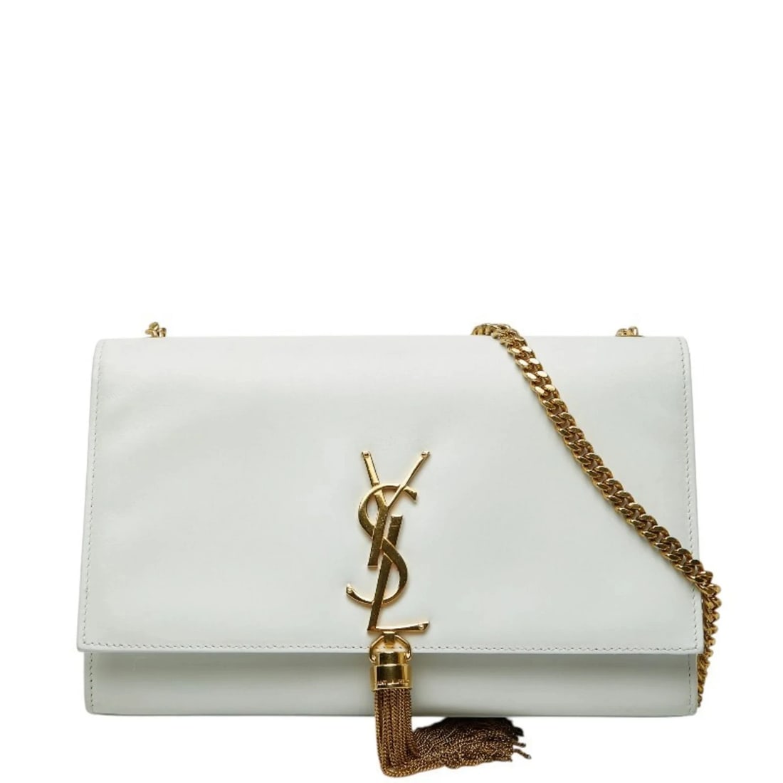 SAINT LAURENT YSL LOGO KATE CROSSBODY CHAIN SHOULDER BAG: Saint Laurent YSL Logo Kate Crossbody Chain Shoulder Bag Brand: Saint Laurent Type/Style: Shoulder bag Material: Leather Color: White Size: (HxWxD) 25cm x 24cm x 5cm / 9.84inch x 9.44inch x 1.96inch
