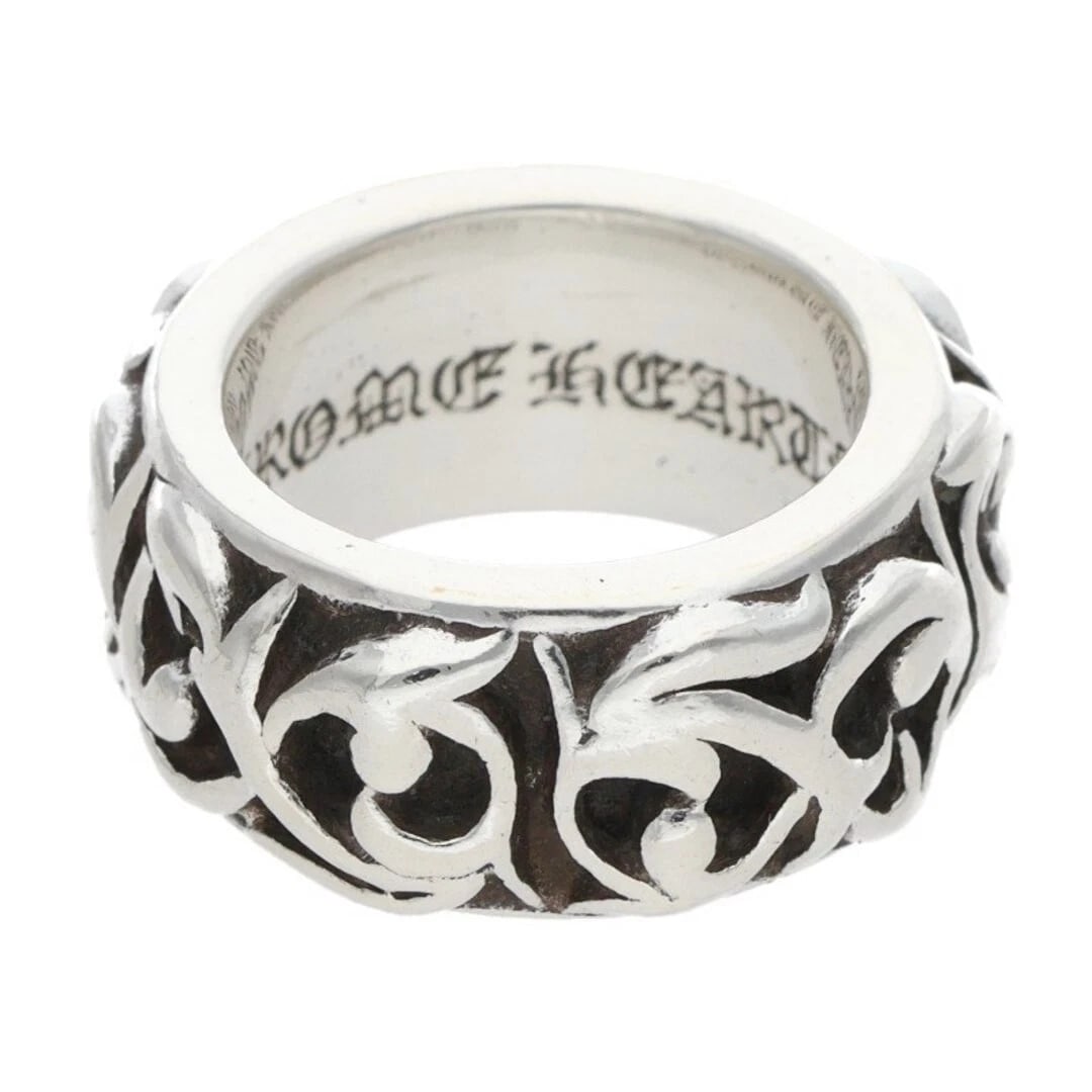 CHROME HEARTS ETERNITY SILVER RING: Chrome Hearts Eternity Silver Ring Brand: Chrome Hearts Type/Style: Ring Material: 925 Silver Color: Silver Size: 2.75 - 3 US Accessories: None Accessories Notice: When purchasing pre-owned goods,