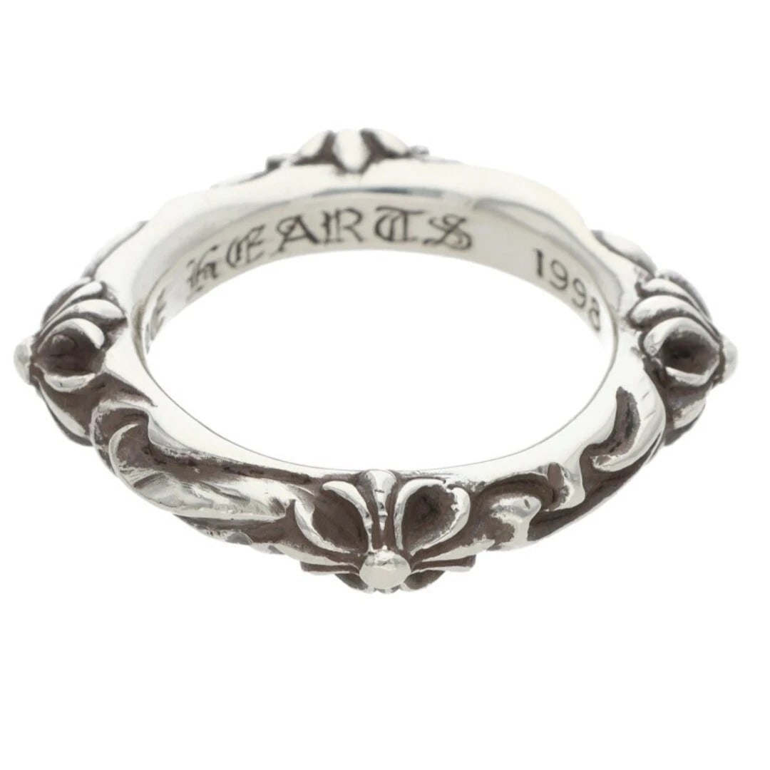 CHROME HEARTS BAND SILVER RING: CHROME HEARTS BAND Silver Ring Brand: Chrome Hearts Type/Style: Ring Material: 925 Silver Color: Silver Size: 8 - 8.25 Accessories: None Accessories Notice: When purchasing pre-owned goods