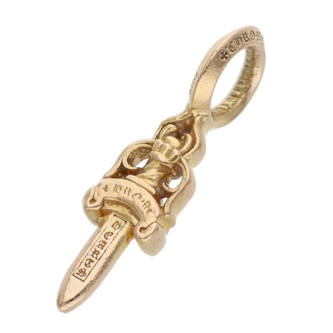 CHROME HEARTS STACK DAGGER V2 CHARM GOLD NECKLACE: Chrome Hearts Stack Dagger V2 Charm Gold Necklace Brand: Chrome Hearts Type/Style: Necklace Material: 22K Gold Color: Yellow Size: w 0.5cm, vertical 2.1cm Accessories: None Accessories Not