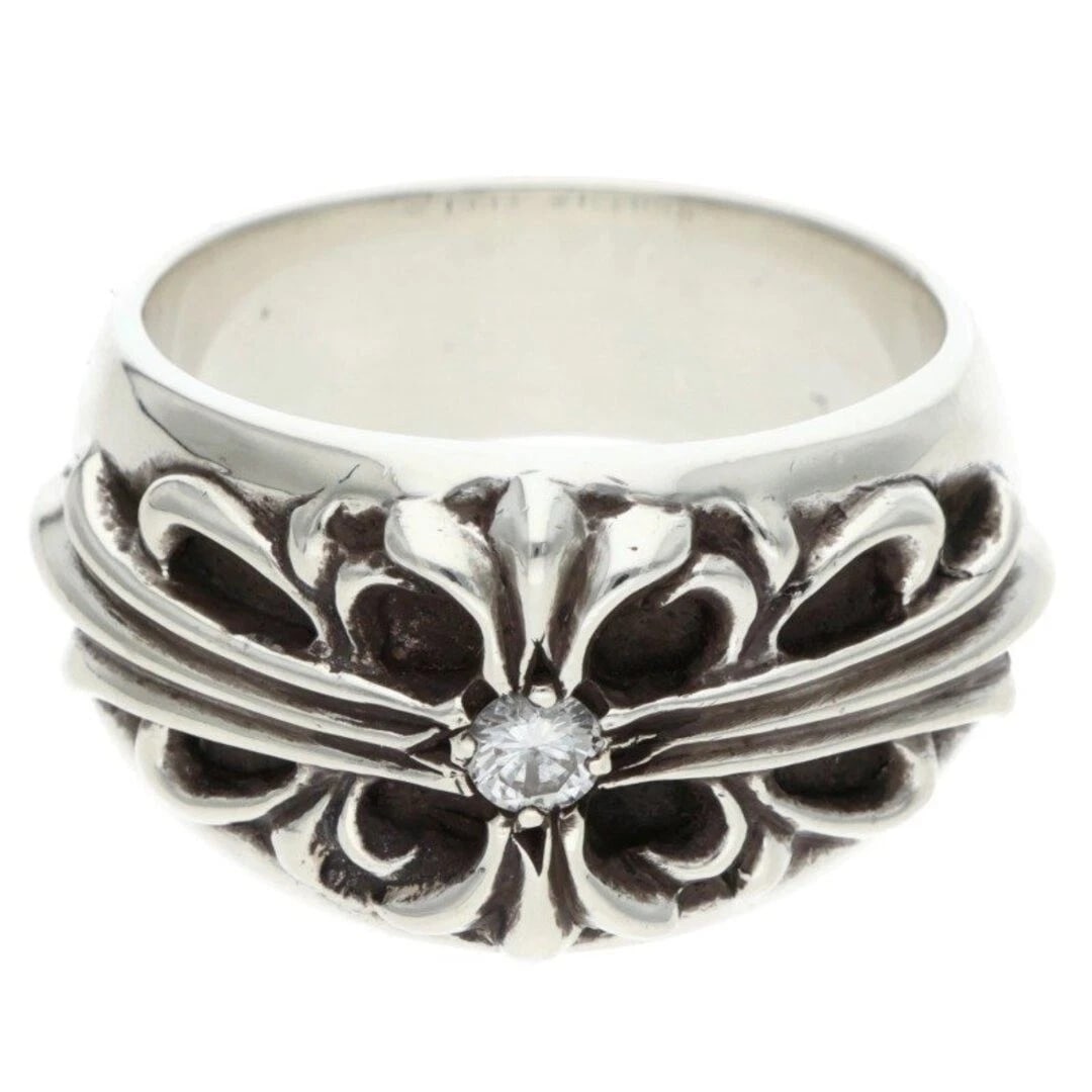 CHROME HEARTS FLORAL CROSS DIAMOND SILVER RING: Chrome Hearts Floral Cross diamond silver Ring Brand: Chrome Hearts Type/Style: Ring Material: Color: Silver, Clear Size: 8.5 - 8.75 US Accessories: None Accessories Notice: When purchasing pre-owned