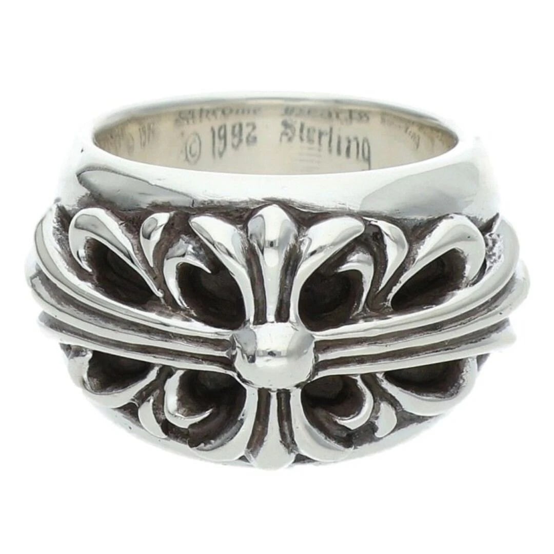 CHROME HEARTS FLORAL CROSS SILVER RING: Chrome Hearts Floral Cross Silver Ring Brand: Chrome Hearts Type/Style: Ring Material: Color: Silver Size: 4.5 US Accessories: None Accessories Notice: When purchasing pre-owned goods, please refer