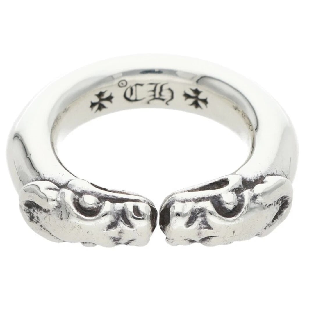 CHROME HEARTS DOUBLE DOG RING SILVER: Chrome Hearts Double Dog Ring Silver Brand: Chrome Hearts Type/Style: Ring Material: Color: Size: 4.5 US Accessories: None Accessories Notice: When purchasing pre-owned goods, please refer to the