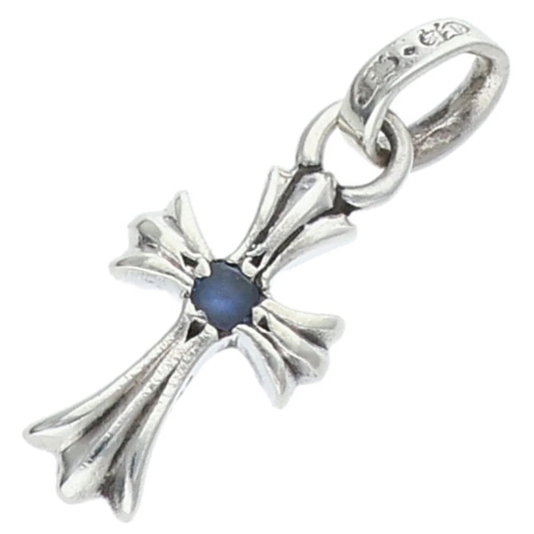 CHROME HEARTS BABY FAT 1 SAPPHIRE CHARM SILVER NECKLACE: Chrome Hearts Baby Fat 1 Sapphire charm Silver Necklace Brand: Chrome Hearts Type/Style: Necklace Material: Color: Silver, Blue Size: Width 0.9cm, vertical 2.4cm Accessories: None Accessor