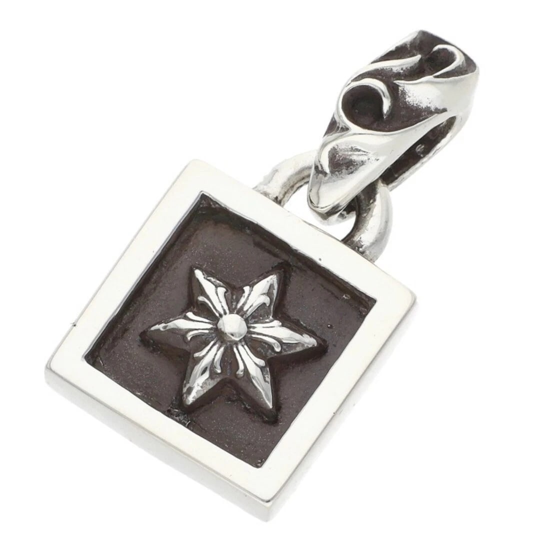 CHROME HEARTS FRAMED STAR FLAMED CHARM SILVER NECKLACE TOP: Chrome Hearts FRAMED STAR Flamed Charm Silver Necklace Top Brand: Chrome Hearts Type/Style: Necklace Material: 925 silver Color: silver Size: vertical 2.4cm Accessories: None Accessories N
