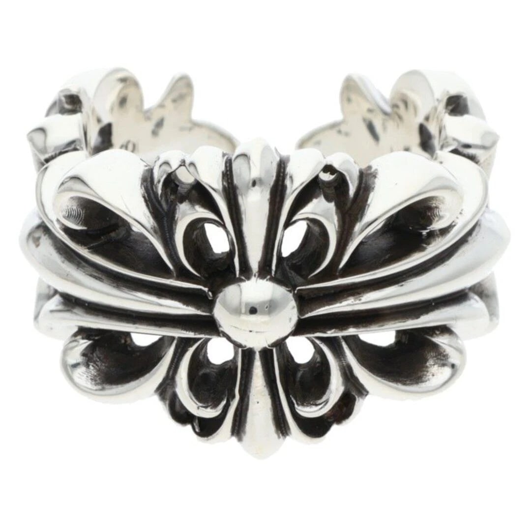 CHROME HEARTS DOUBLE FLORAL CROSS SILVER RING: Chrome Hearts Double Floral Cross Silver Ring Brand: Chrome Hearts Type/Style: Ring Material: 925 silver Color: silver Size: US Size 23.5 Accessories: None Accessories Notice: When purchasing