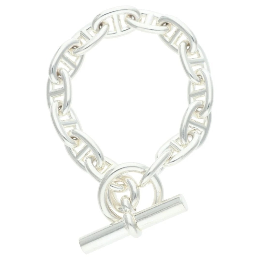 HERMES CHAINE D'ANCRE SHEINE ANKLE SILVER BRACELET: Hermes Chaine d'Ancre Sheine Ankle Silver Bracelet Brand: HERMES Type/Style: Others Material: 925 silver Color: silver Size: total length 18.5cm Accessories: None Accessories Notice: When purchasing