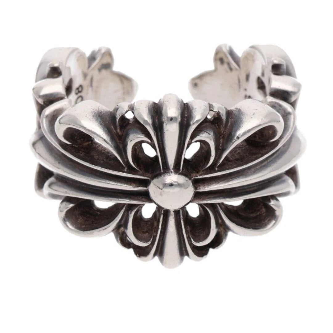 CHROME HEARTS DBL FLRL CRS DOUBLE FLORAL CROSS SILVER RING: Chrome Hearts DBL FLRL CRS Double Floral Cross Silver Ring Brand: Chrome Hearts Type/Style: Ring Material: 925 silver Color: silver Size: US Size 15 Accessories: None Accessories Notice: When