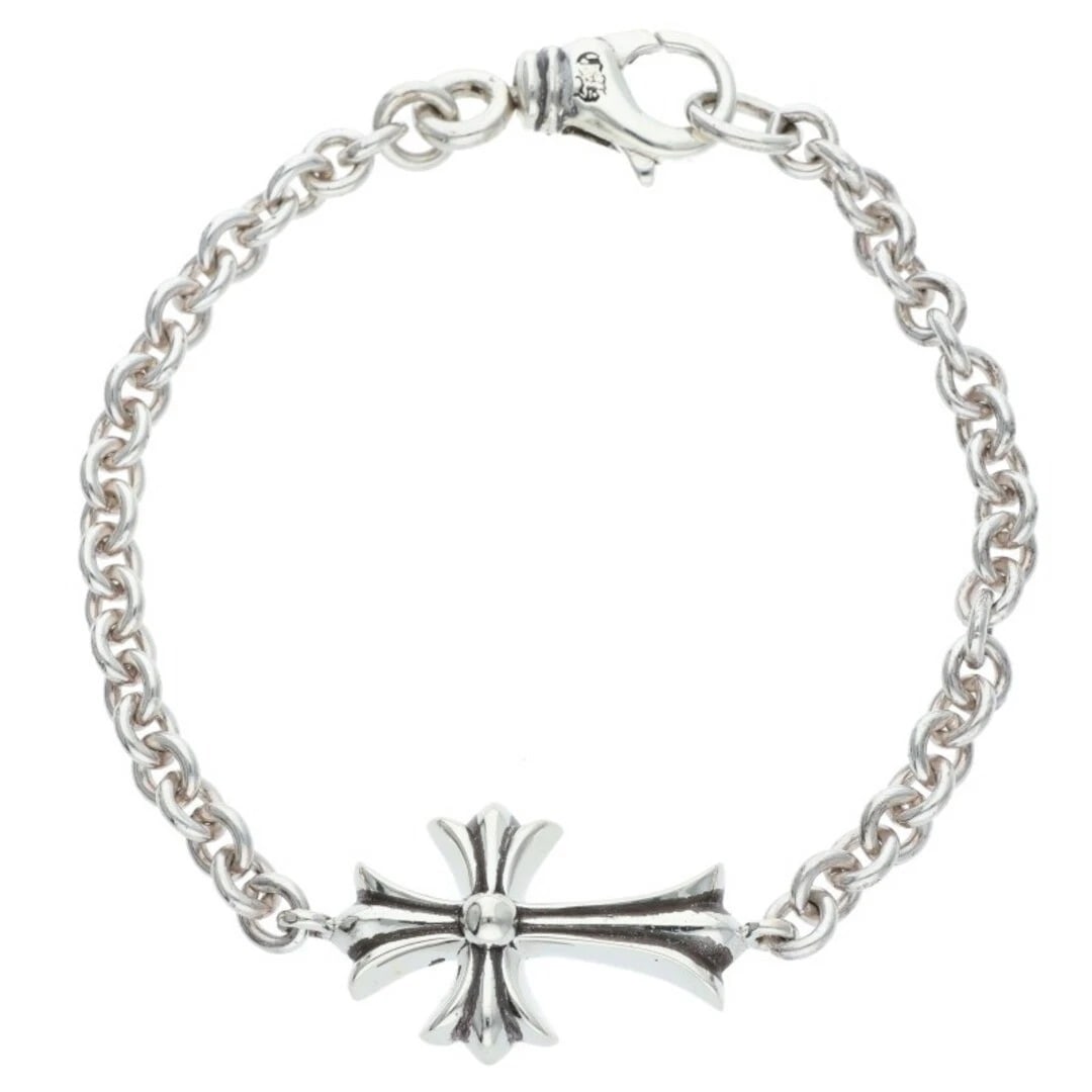 CHROME HEARTS TINY CROSS CHAIN SILVER BRACELET: Chrome Hearts Tiny Cross Chain Silver Bracelet Brand: Chrome Hearts Type/Style: Others Material: 925 silver Color: silver Size: vertical 1.6cm,chain width 0.5cm, total length 17.5cm Accessories: N