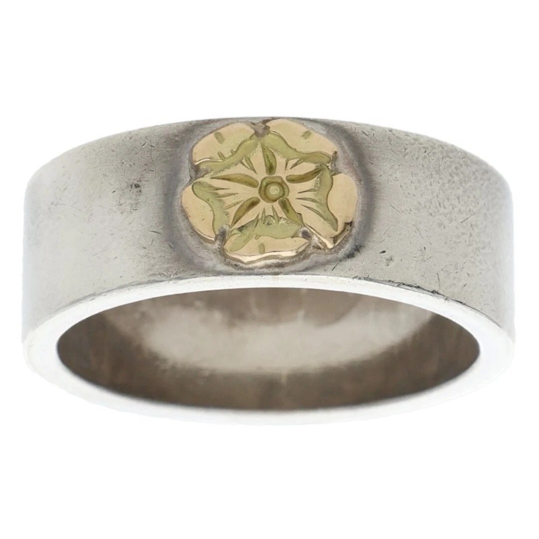 GOROWS ROSE FLAT PUNCH RING: Gorows Rose Flat Punch Ring Brand: goro's Type/Style: Ring Material: Silver ? Gold Color: Silver ? Gold Size: US Size 21 Accessories: None Accessories Notice: When purchasing pre-owned goods, please