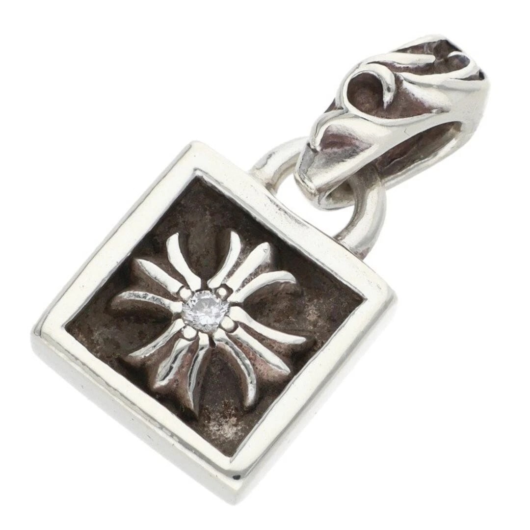 CHROME HEARTS FRAMED CH PLUS DIAMOND CHARM SILVER NECKLACE TOP: Chrome Hearts Framed Ch Plus Diamond charm silver Necklace Top Brand: Chrome Hearts Type/Style: Necklace Material: 925 Silver Color: silver Size: vertical 2.3cm Accessories: None Accessories Notice: