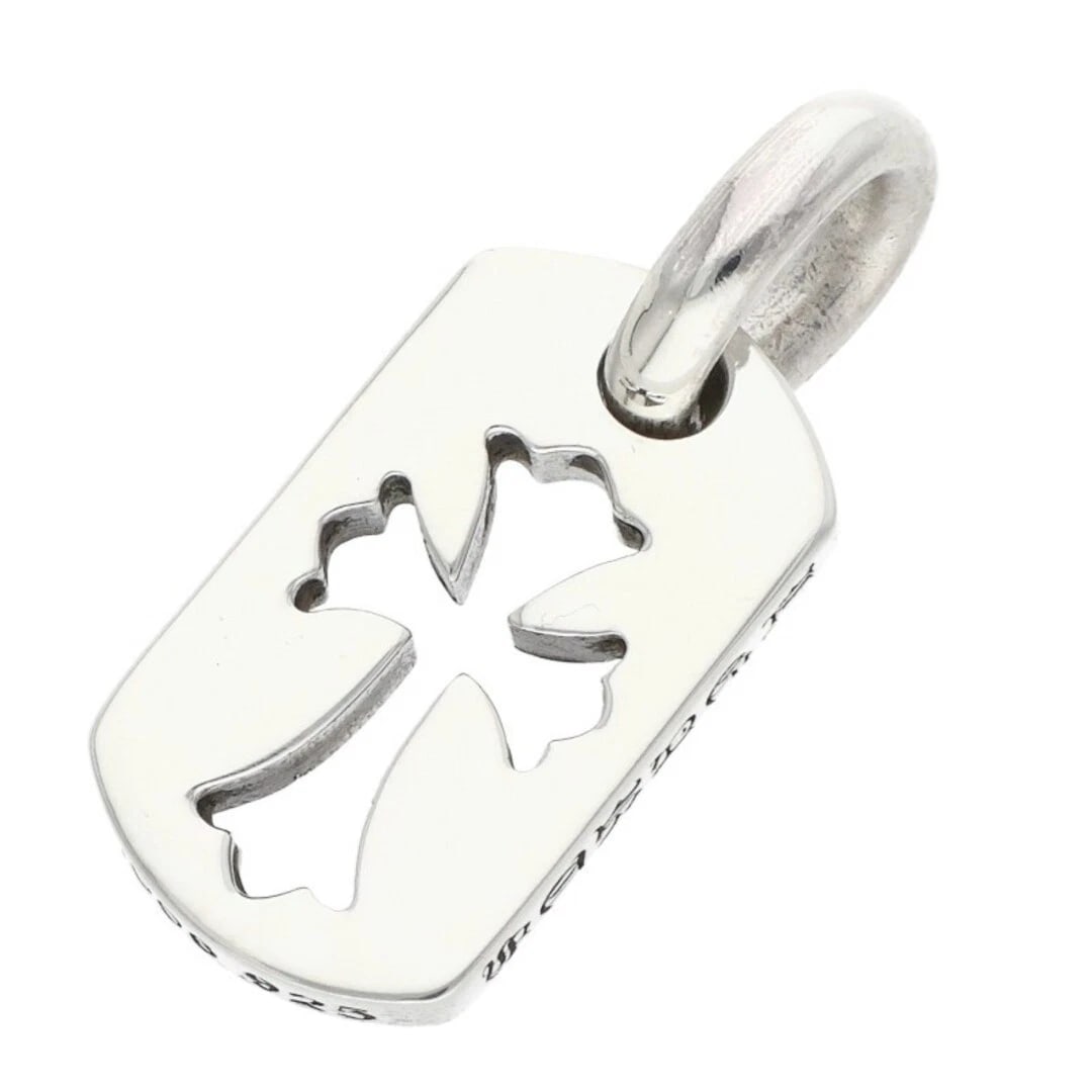 CHROME HEARTS CUTOUT CROSS DOG TAG CHARM NECKLACE: Chrome Hearts Cutout Cross Dog Tag Charm Necklace Brand: Chrome Hearts Type/Style: Necklace Material: 925 Silver Color: silver Size: vertical 2.2cm Accessories: None Accessories Notice: When