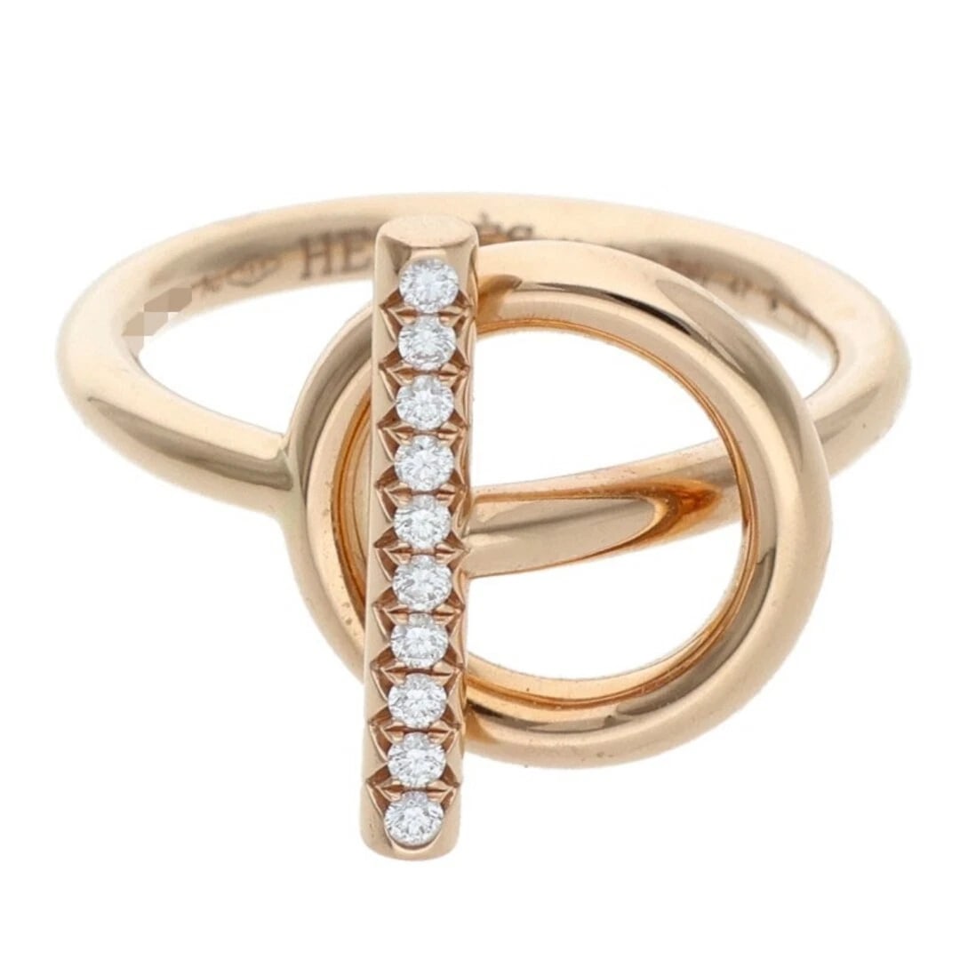 HERMES ESHAPE PM K18PG PAVE DIAMOND GOLD RING: Hermes Eshape PM K18PG Pave Diamond Gold Ring Brand: HERMES Type/Style: Ring Material: K18PG Color: PG Size: US Size 7 Accessories: None Accessories Notice: When purchasing pre-owned goods