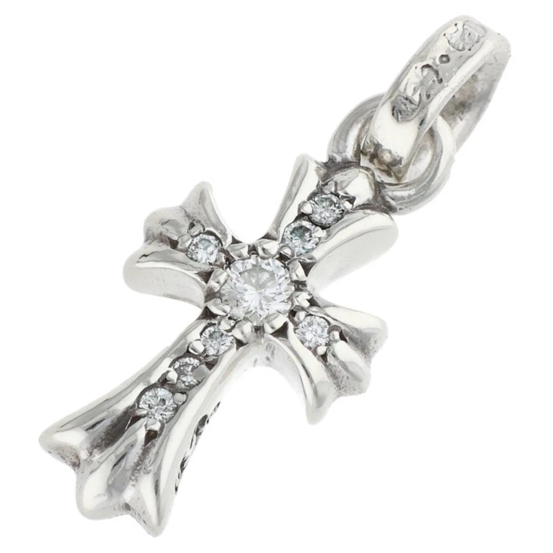 CHROME HEARTS BABY FAT PAVE DIAMOND CHARM SILVER NECKLACE: Chrome Hearts Baby Fat Pave Diamond Charm Silver Necklace Brand: Chrome Hearts Type/Style: Necklace Material: 925 Silver Color: silver Size: vertical 2.4cm Accessories: None Accessories Notice: When